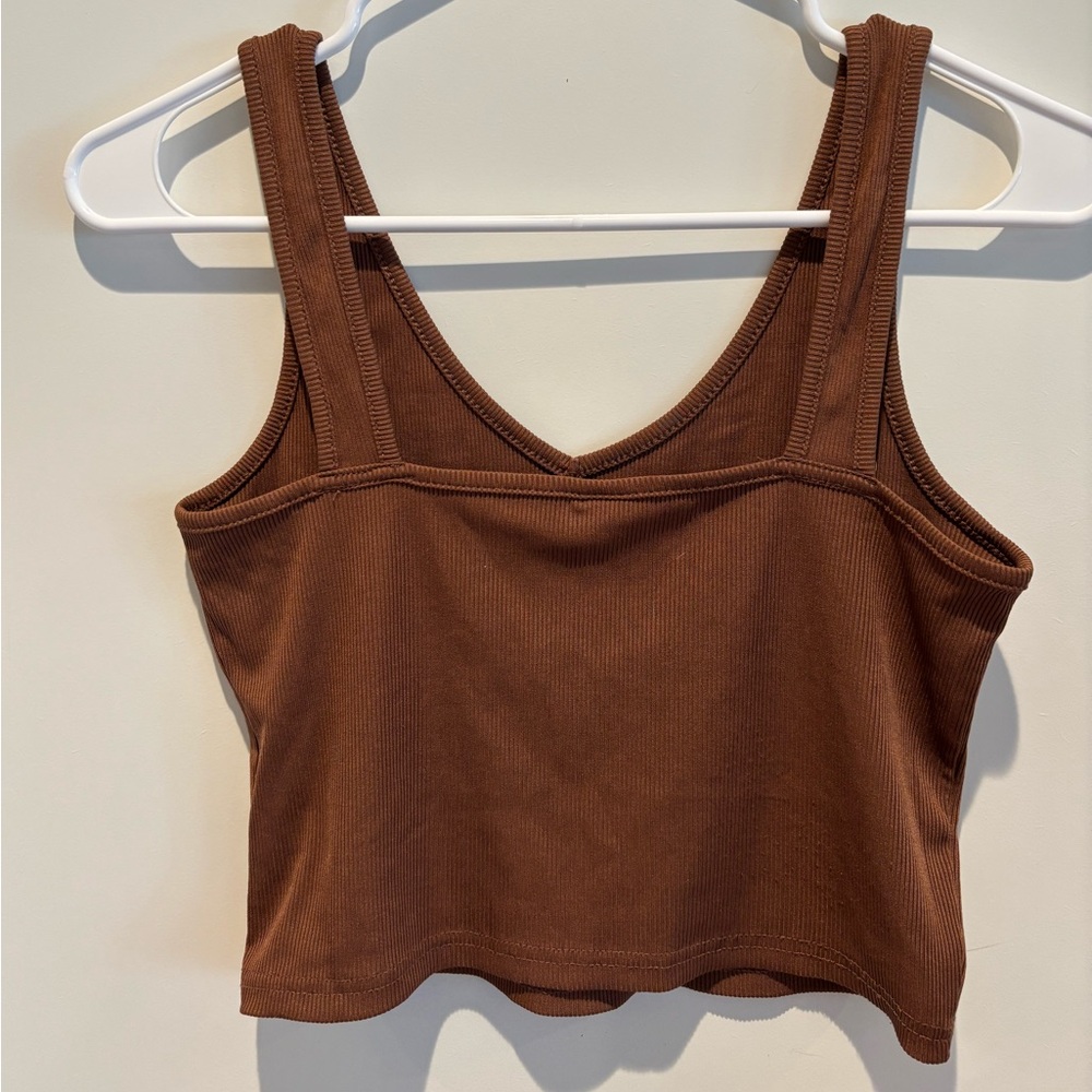 Brown Ribbed Cropped Tank - Picture 2 of 3